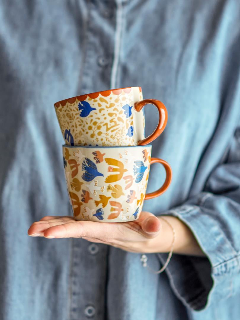 Bloomingville Teetasse – 2er Set, 300 ml, Ø 9,5 cm, Steingut, Mehrfarbig, spülmaschinenfest