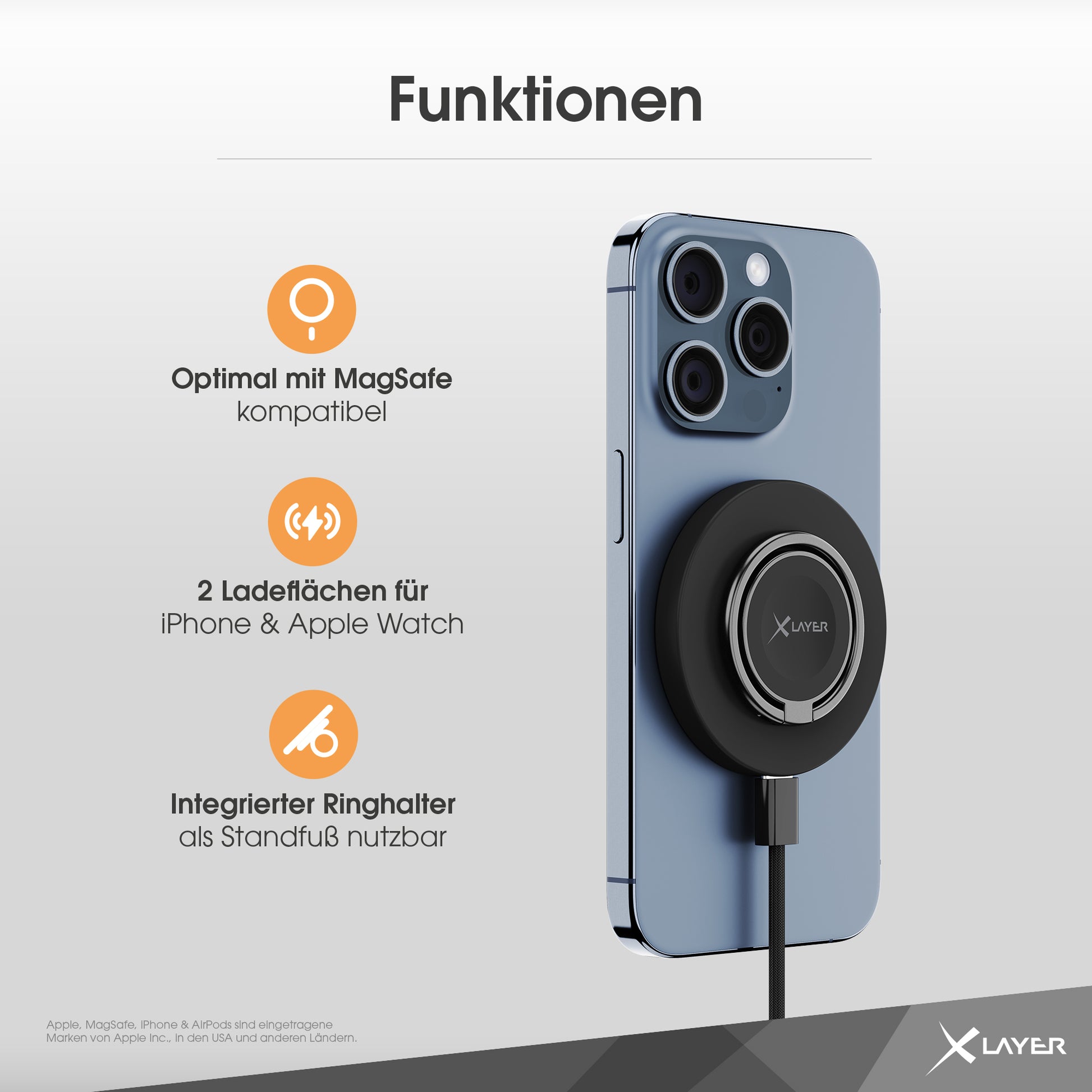 Xlayer MagFix 3-in-1 Kabelloses Ladegerät 15 W – MagSafe – für iPhone, Apple Watch, AirPods