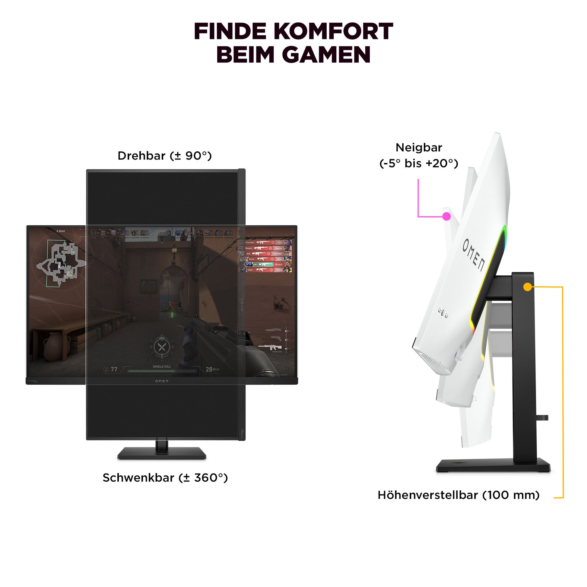 HP OMEN Transcend 32 – Monitor, 31,5", OLED, 240 Hz, 250 cd/m², KVM, USB-C, VESA 100 × 100, Weiss