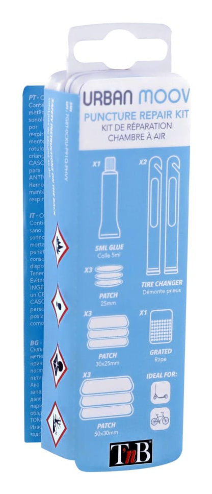T'nB Reifenreparaturset – 2× Reifenheber, 9× Flicken, Raspel & 5 ml Klebstoff – für E-Bike