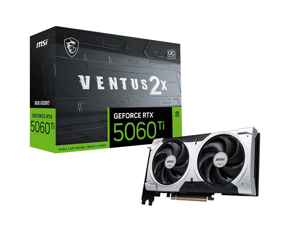 MSI GeForce RTX 5060 Ti VENTUS 2X OC PLUS – 8 GB GDDR7, PCIe x16 5.0, 3×DP, 1×HDMI, 180 W, 1×16‑pin