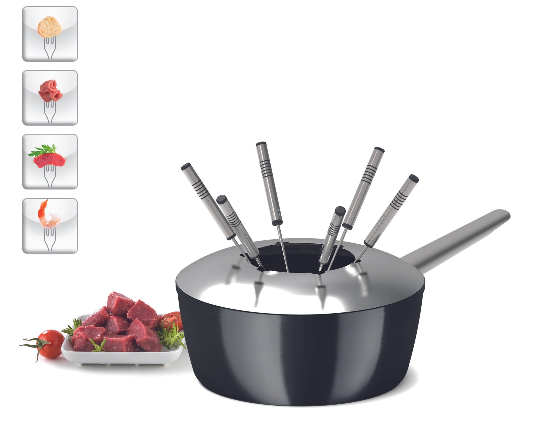 Koenig Fondue-Set One for all – Aluminium, 2 l, 6 Personen – schwarz/Edelstahl