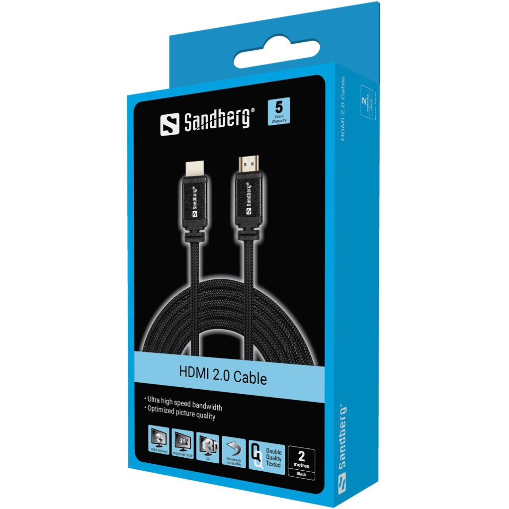 Sandberg HDMI-Kabel – 2 m, Schwarz, HDMI 2.0