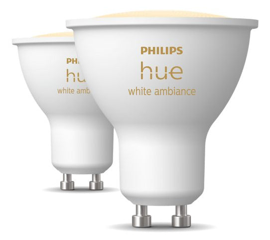 Philips Hue Smart-Leuchtmittel GU10 – 2200–6500 K, 400 lm, 4,2 W, Bluetooth/Zigbee – 2 Stk. – White Ambiance