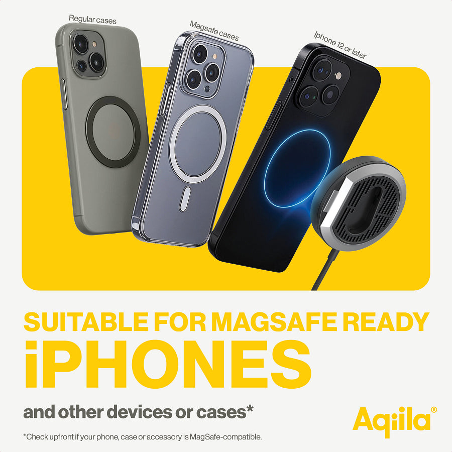 Aqiila Magnetladegerät Kabelloses Ladegerät 15 W – Qi2, MagSafe-kompatibel – für Smartphones