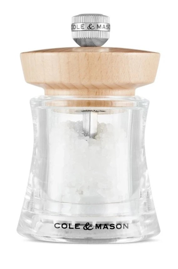 Cole & Mason Holborn SM – Salz-/Pfeffermühle Ø 6,1 × 9,5 cm, Acryl/Buche, Keramikmahlwerk, transparent/natur