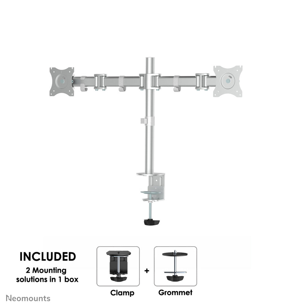 Neomounts NM-D135DSILVER – Monitorarm Tischhalterung – 2 Monitore – 10–27" – VESA 75×75/100×100 mm – bis 8 kg