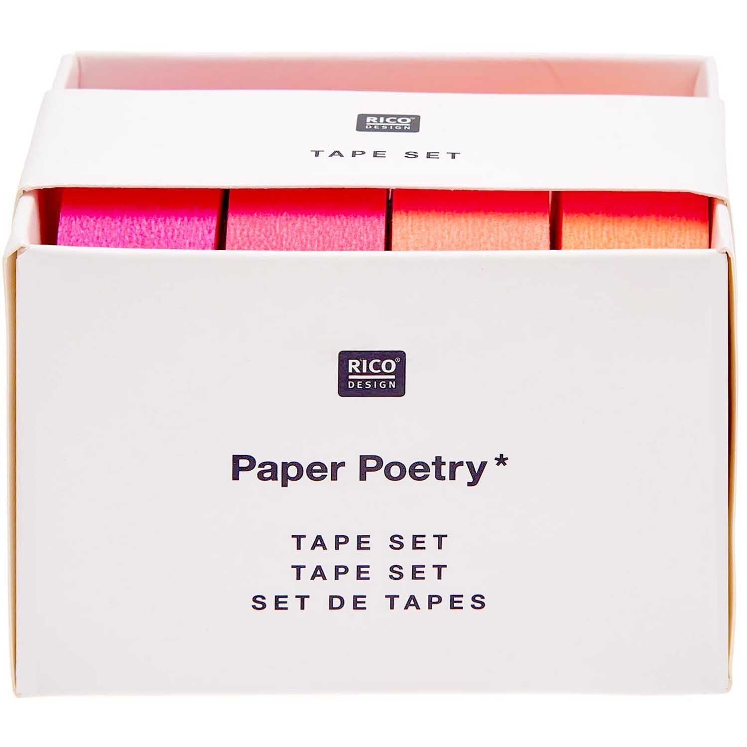Rico Design Washi Tape – 15 mm × 10 m, neonorange, pink, rot – 4 Rollen, Papier, entfernbar, FSC Mix
