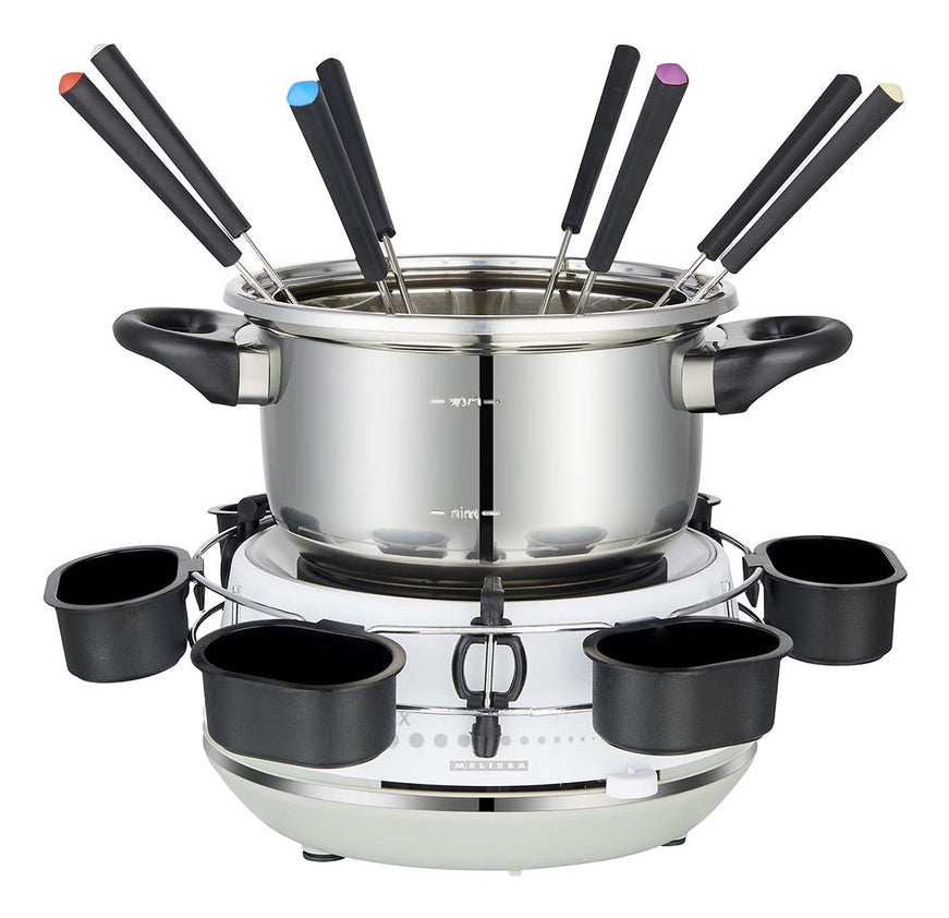 Melissa Fondue-Set 16310230 – Edelstahl, 2 l, 8 Personen, elektrisch – Weiss/Edelstahl