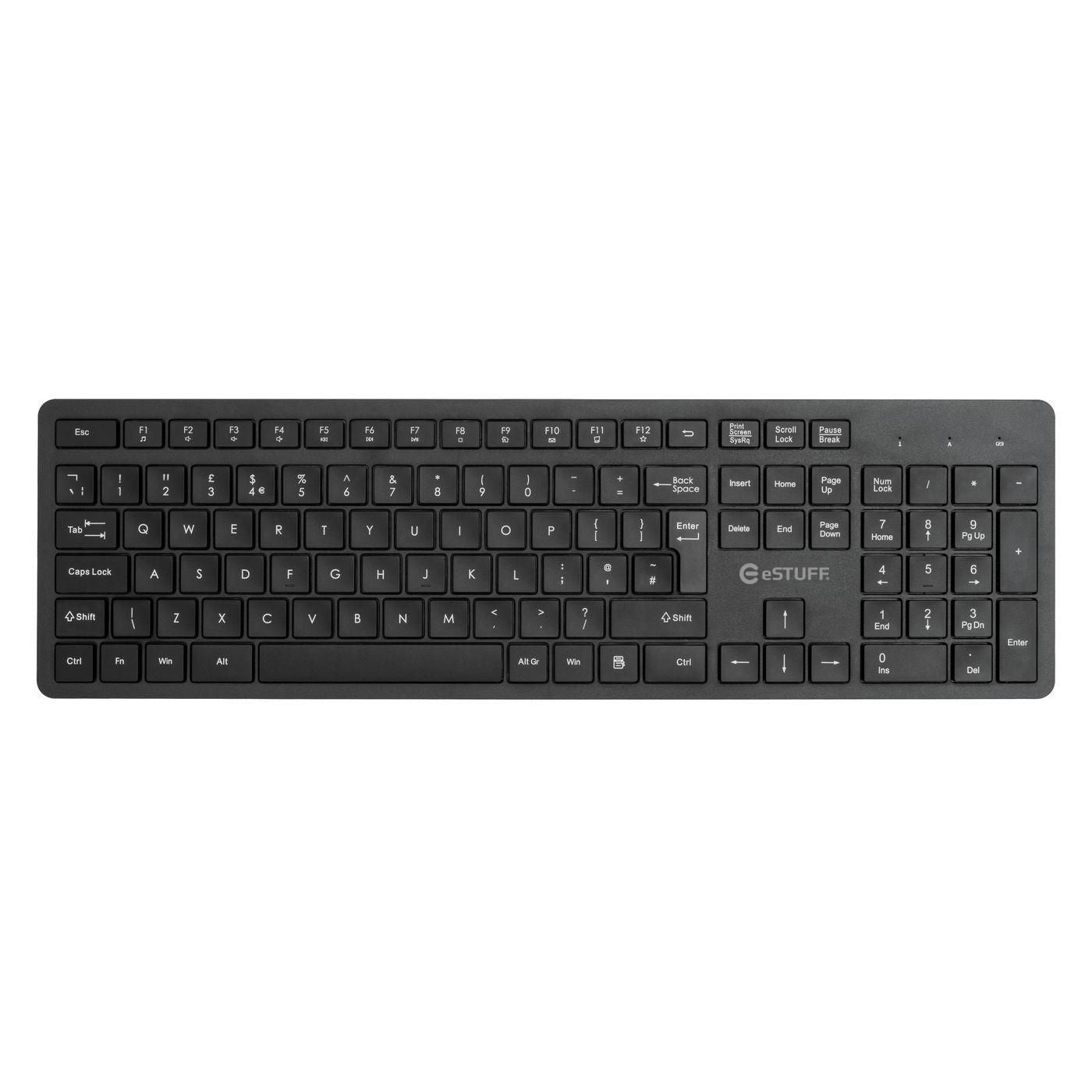 eSTUFF G220 – Tastatur – Membran – 2,4 GHz USB‑A (Nano-Empfänger) – QWERTY (UK‑INT) – Schwarz