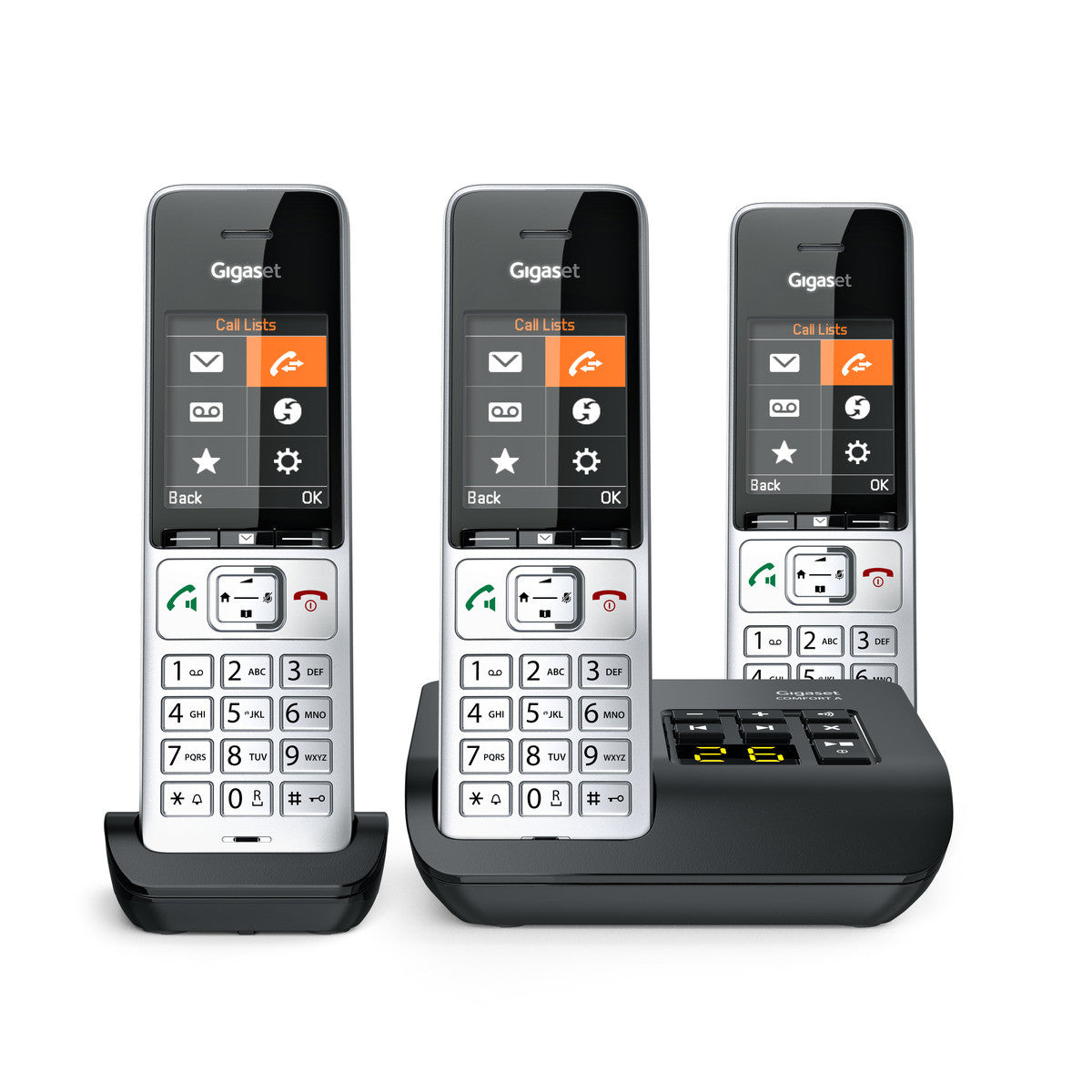 Gigaset Comfort 500 A Trio – WLAN-Telefon, inkl. 3 Mobilteile, DECT (GAP), Silber/Schwarz