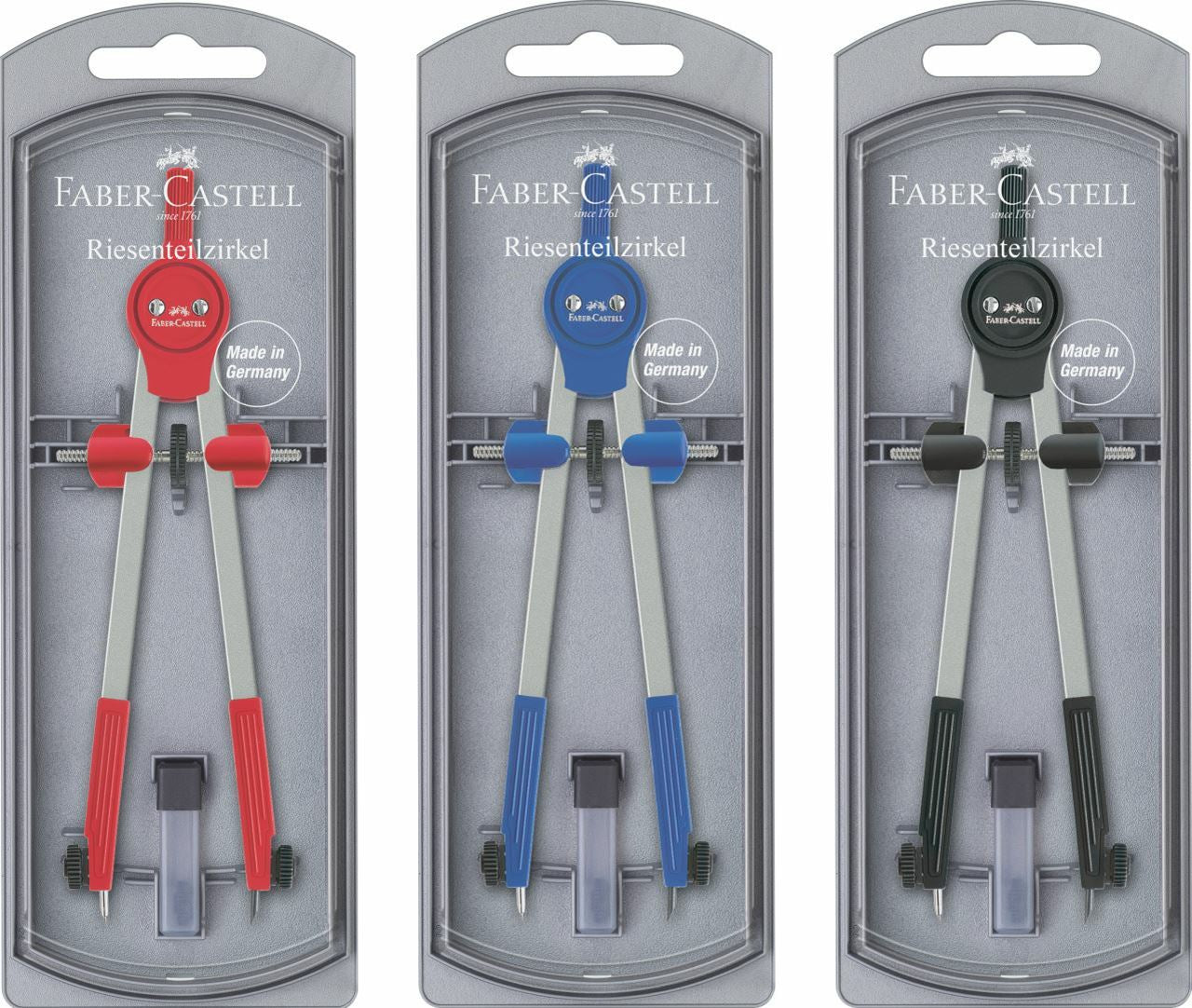 Faber-Castell Zirkel – Länge 170 mm, max. Kreis-Ø 34 cm, im Etui, farbig sortiert