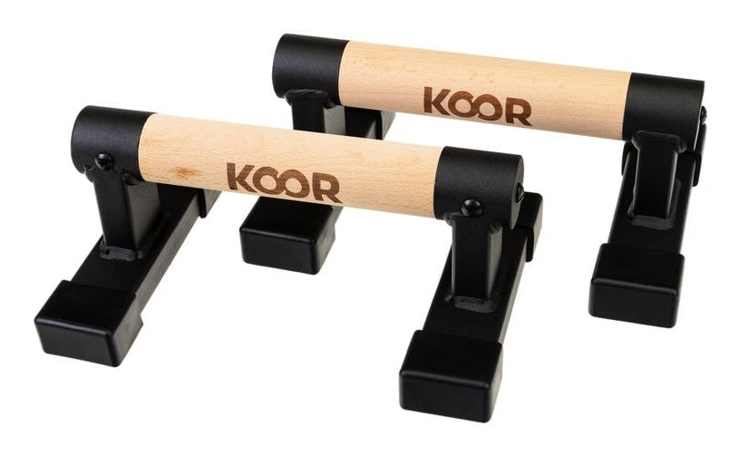 KOOR Liegestützgriffe F02709, 24 × 16 × 10 cm, 500 kg – Hellbraun, Birke/Stahl – 2er-Set