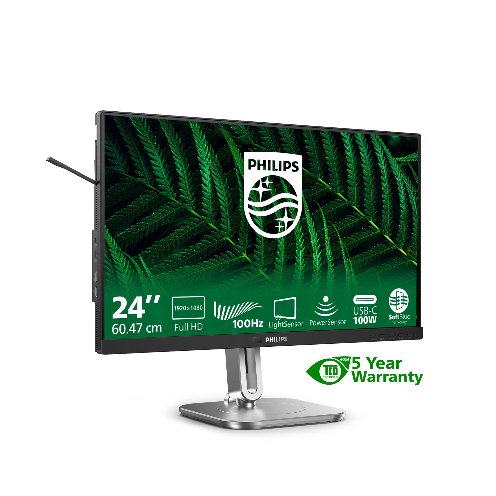 Philips 24B2G5301/00 – Monitor, 23,8", IPS, 100 Hz, 300 cd/m², Daisy Chain, KVM, USB-Hub, VESA 100 × 100, Grau