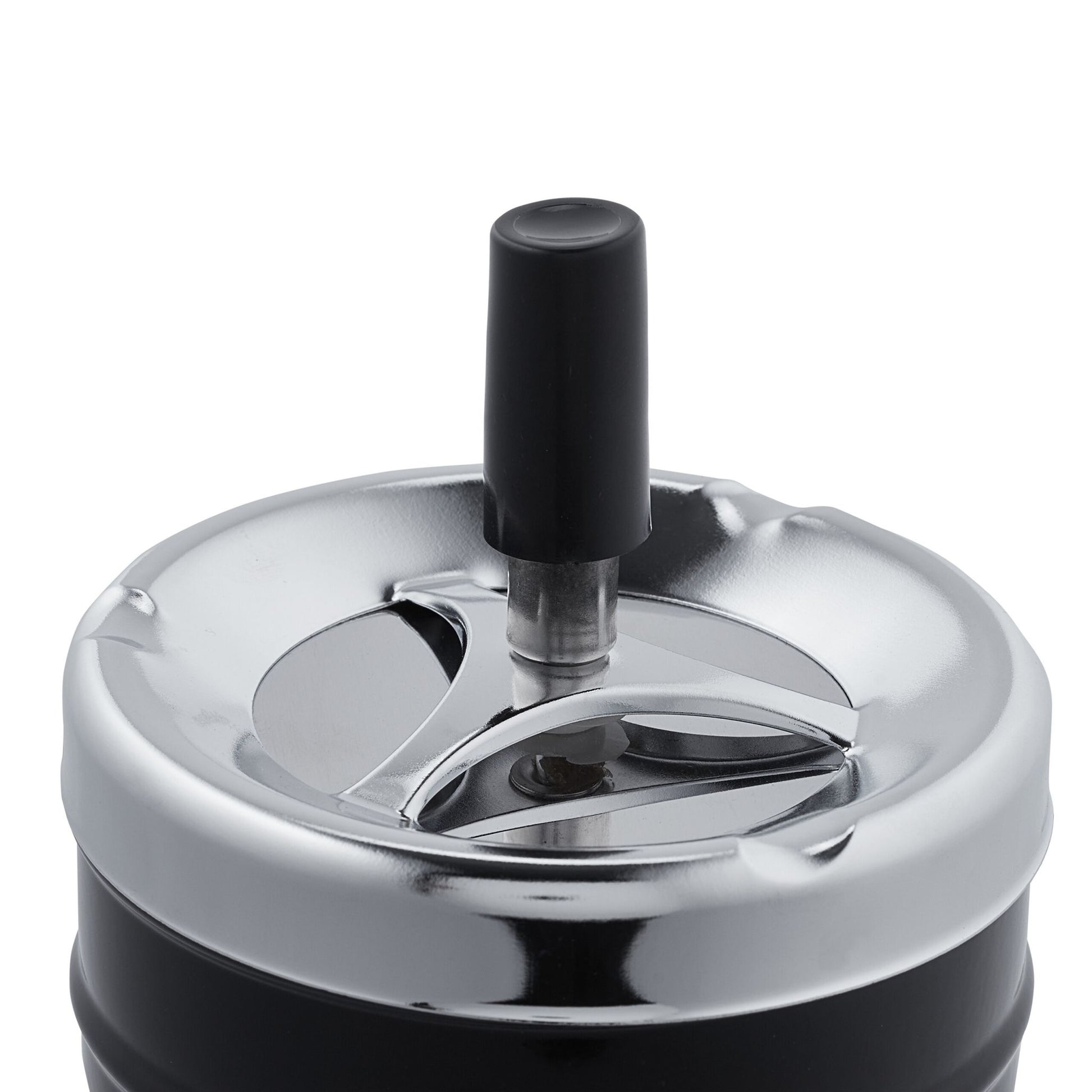 Relaxdays Aschenbecher mit Drehdeckel – Silber/Schwarz – Ø 9,5 cm × 9 cm – Metall – 1 Stk