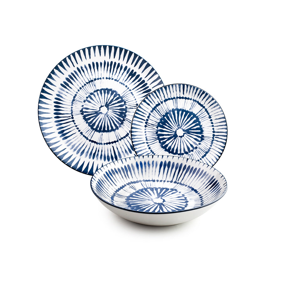 Ibili Zeeland Speise-Service – 12-teilig, Ø 26,8/20/19,2 cm, Porzellan, Blau/Weiss, spülmaschinenfest