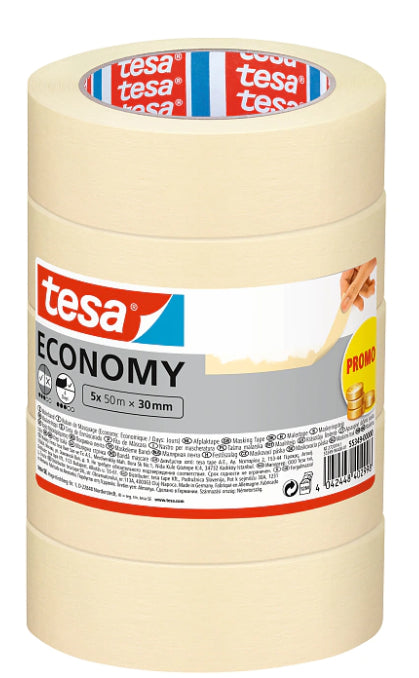 TESA Malerband ECONOMY, beige – 30 mm × 50 m, innen, 5 Rollen