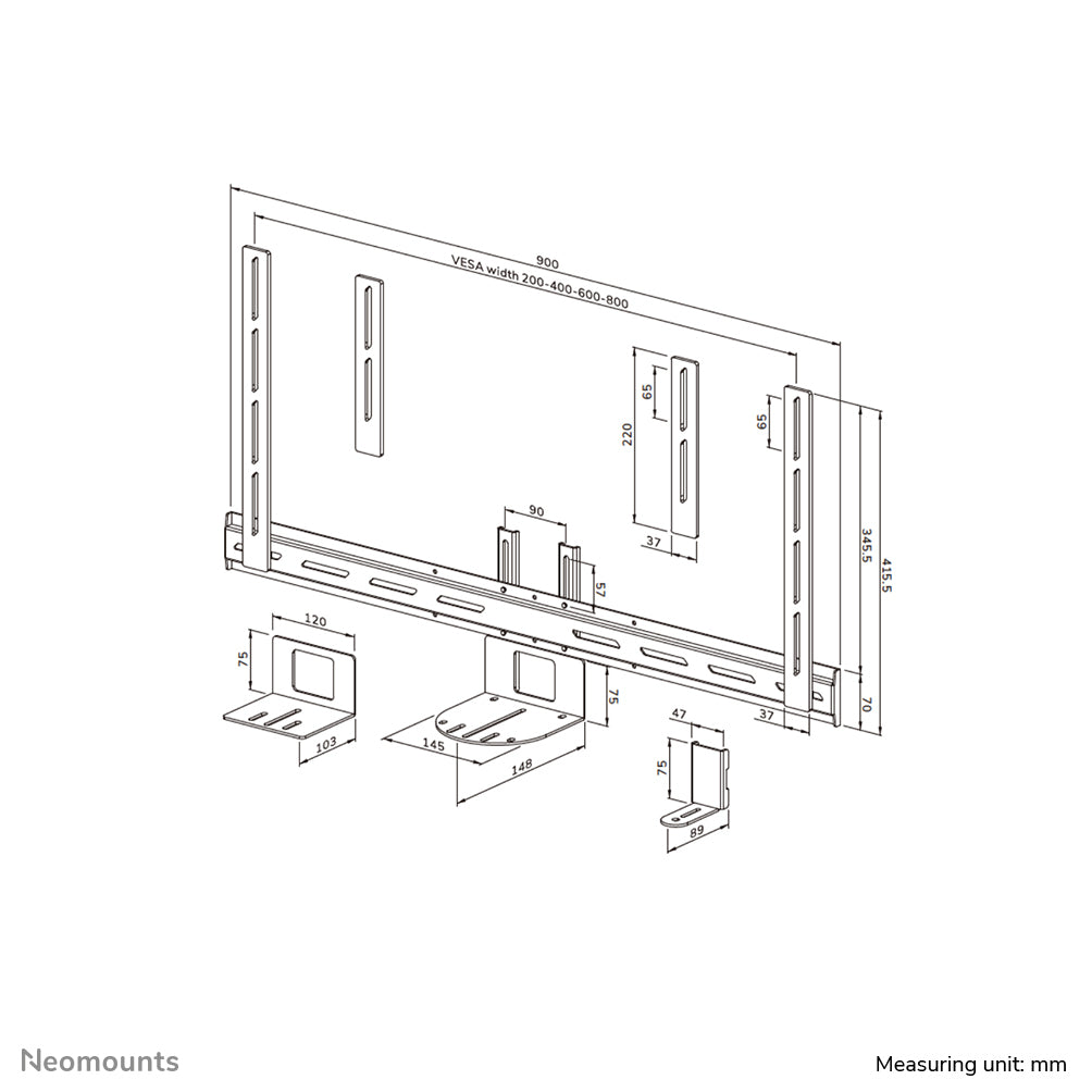 Neomounts AV50-500BL – Dreh-Adapter für Displays 43–110", VESA 200×200–800×600 mm, Traglast 5 kg, Schwarz