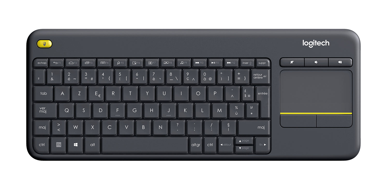 Logitech K400 Plus – Tastatur, kabellos (2,4 GHz), FR-Layout (FR), mit Touchpad, Schwarz