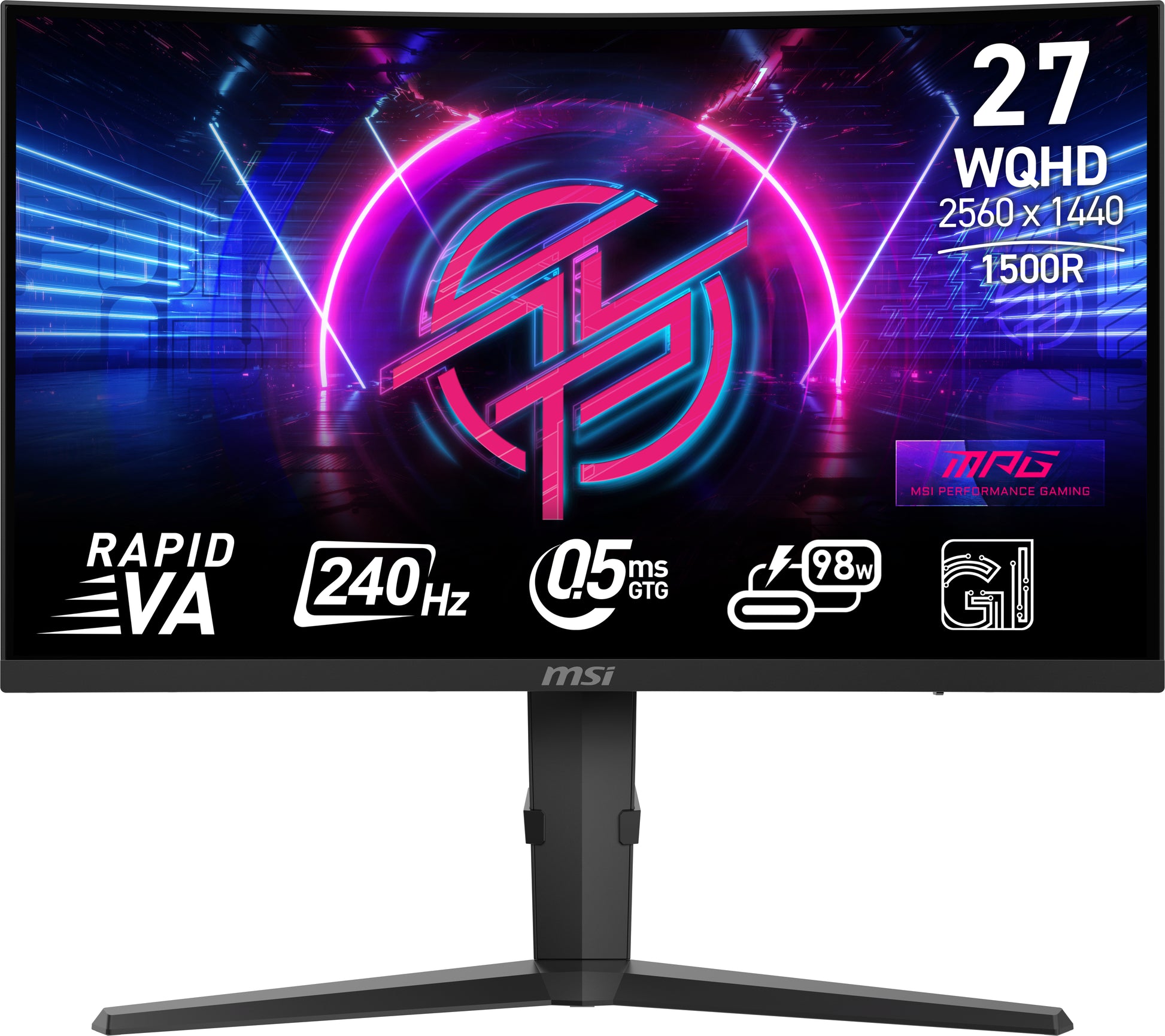 MSI MPG 275CQRXFDE – Monitor, 27" WQHD (2560 × 1440), VA, 240 Hz, 350 cd/m², Gebogen, USB-C, Schwarz