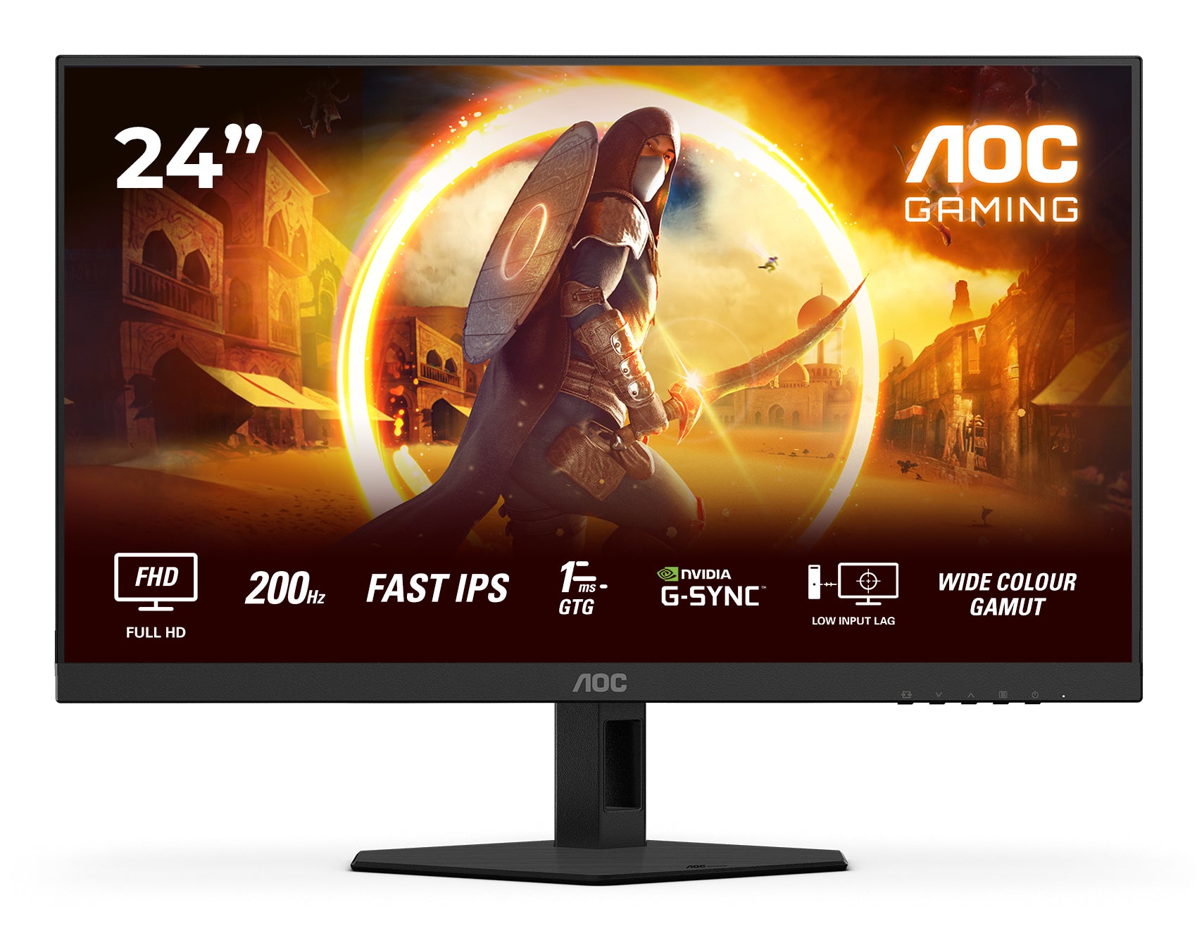 AOC 24G4HRE – Monitor, 23,8", IPS, 200 Hz, Integrierte Lautsprecher, G-Sync, Höhenverstellbar, Rot