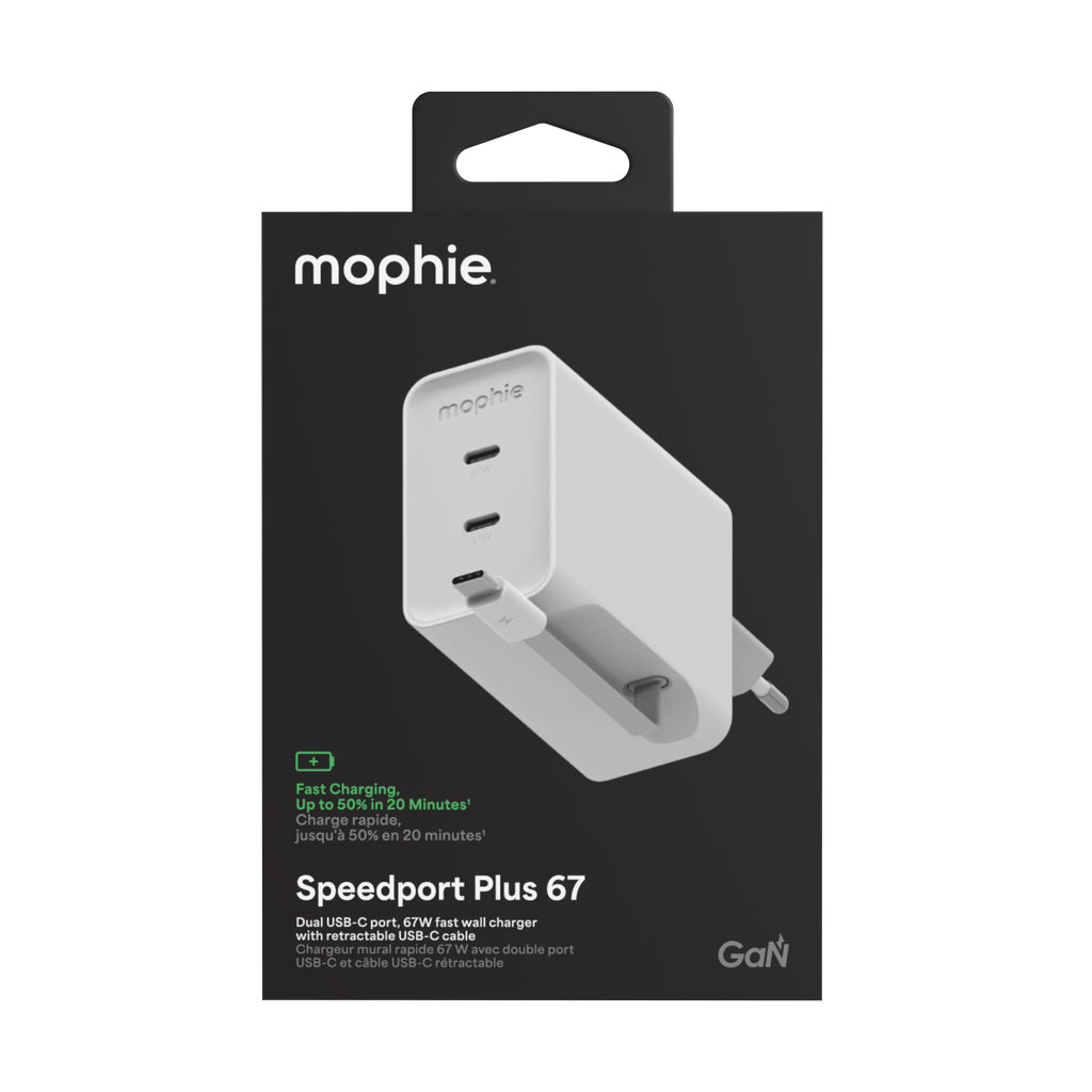 mophie Speedport 67 USB-Ladegerät 67 W – USB-C×2 – PD, GaN, EU-Stecker (Typ C) – Weiss