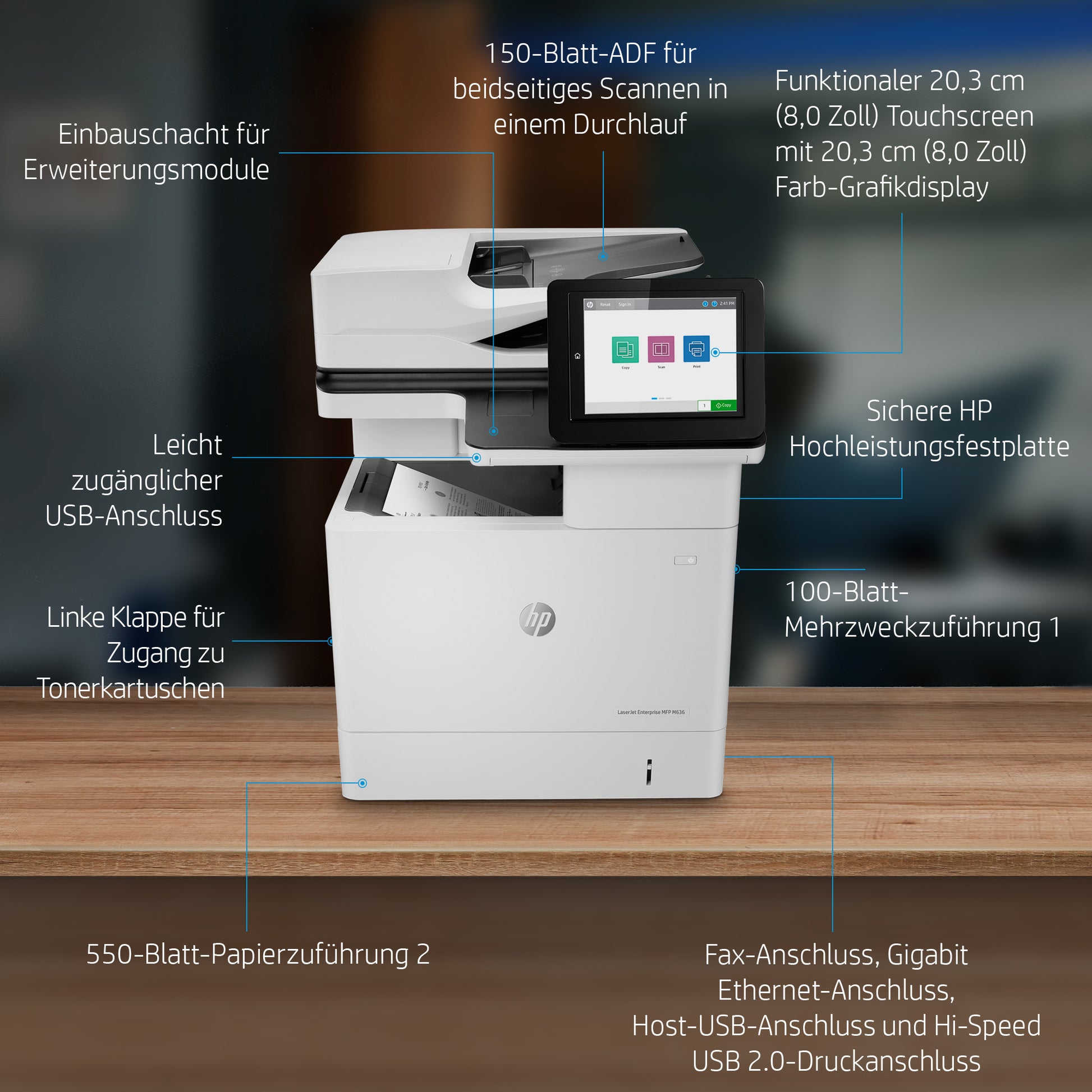 HP LaserJet Enterprise M636FH – S/W Laser-MFP A4 – 71 ppm S/W