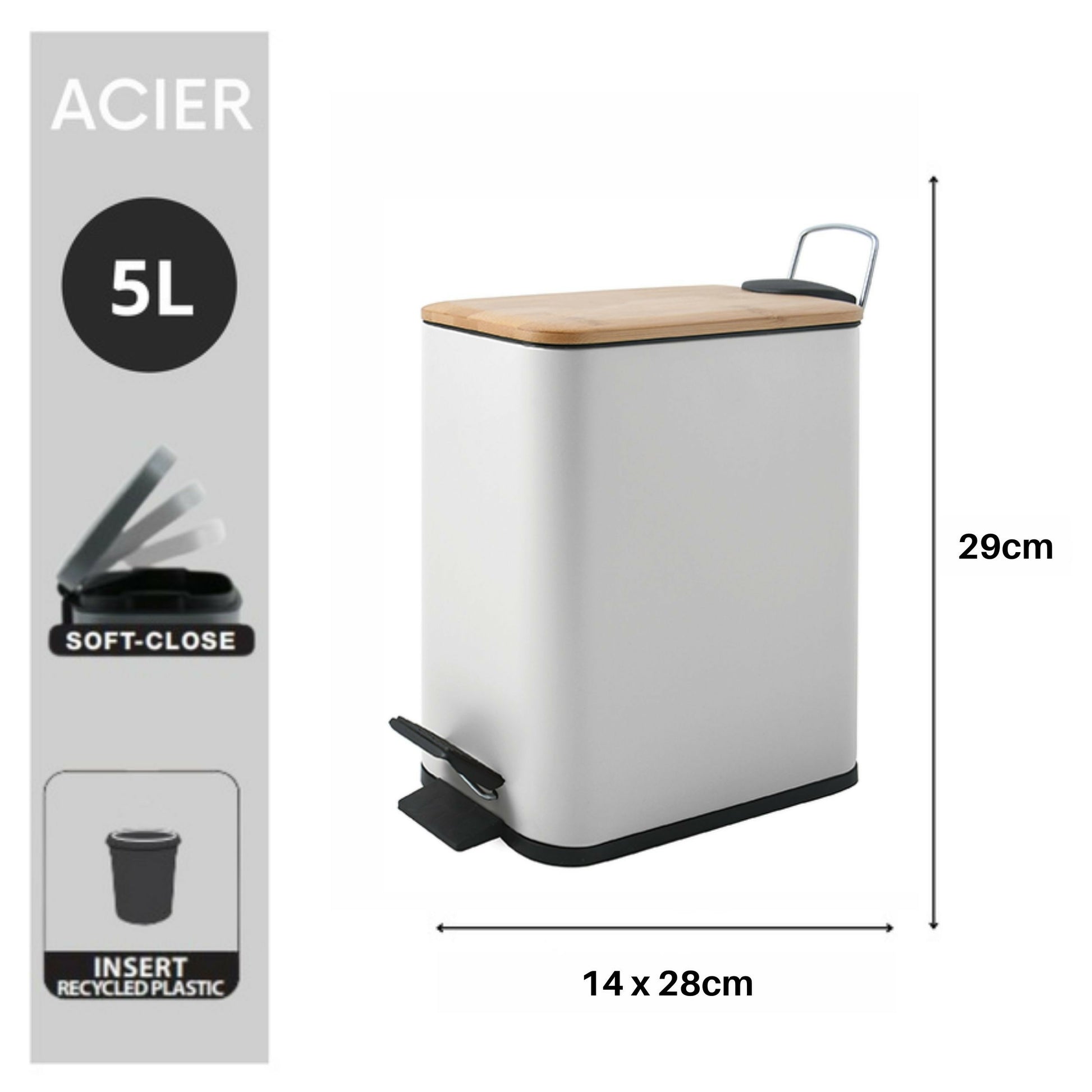 Spirella Treteimer Erik – 5 l – Stahl, rechteckig – weiss