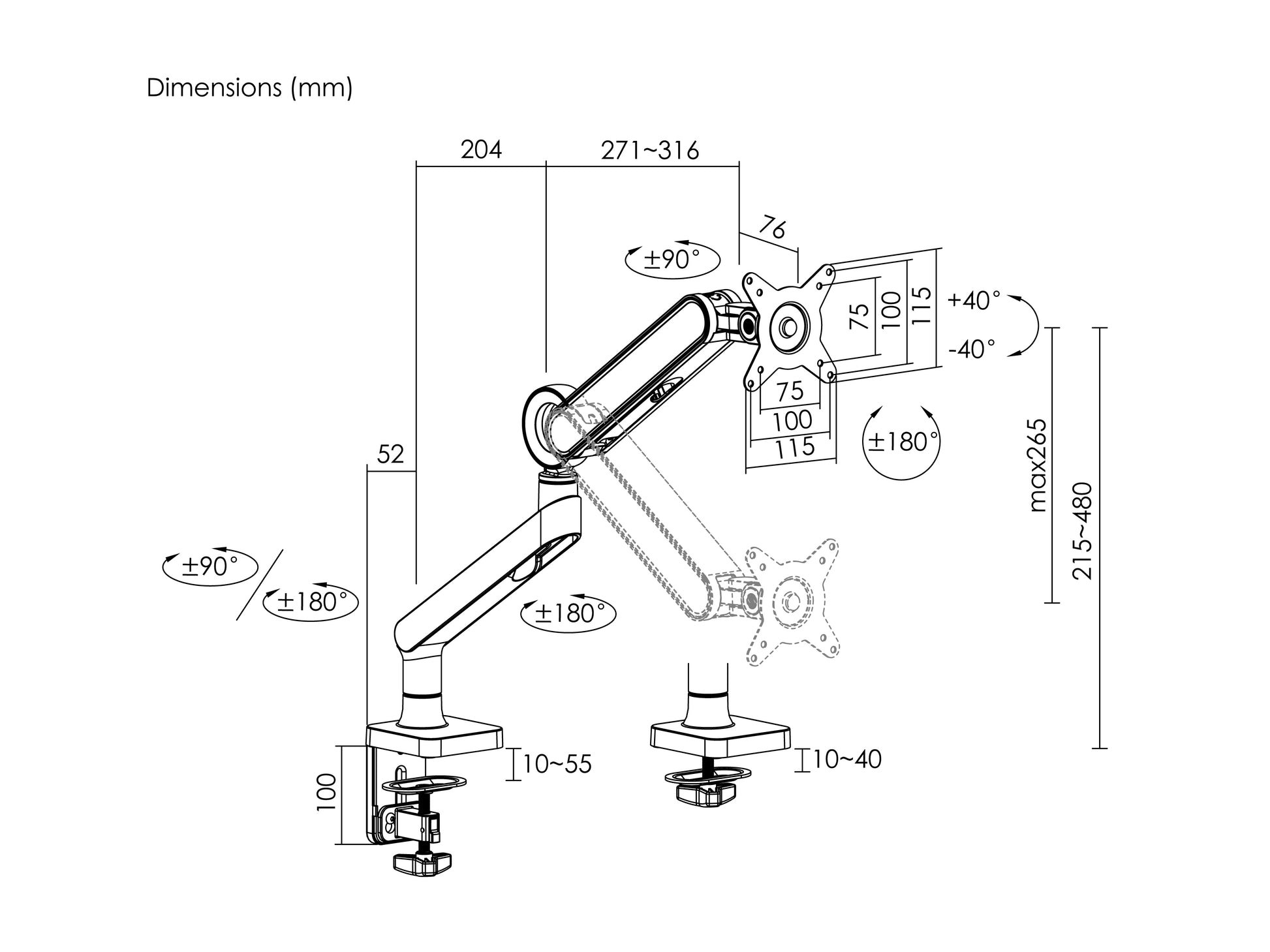 Equip 650185 – Tischhalterung, bis 35", VESA 75 × 75/100 × 100 mm