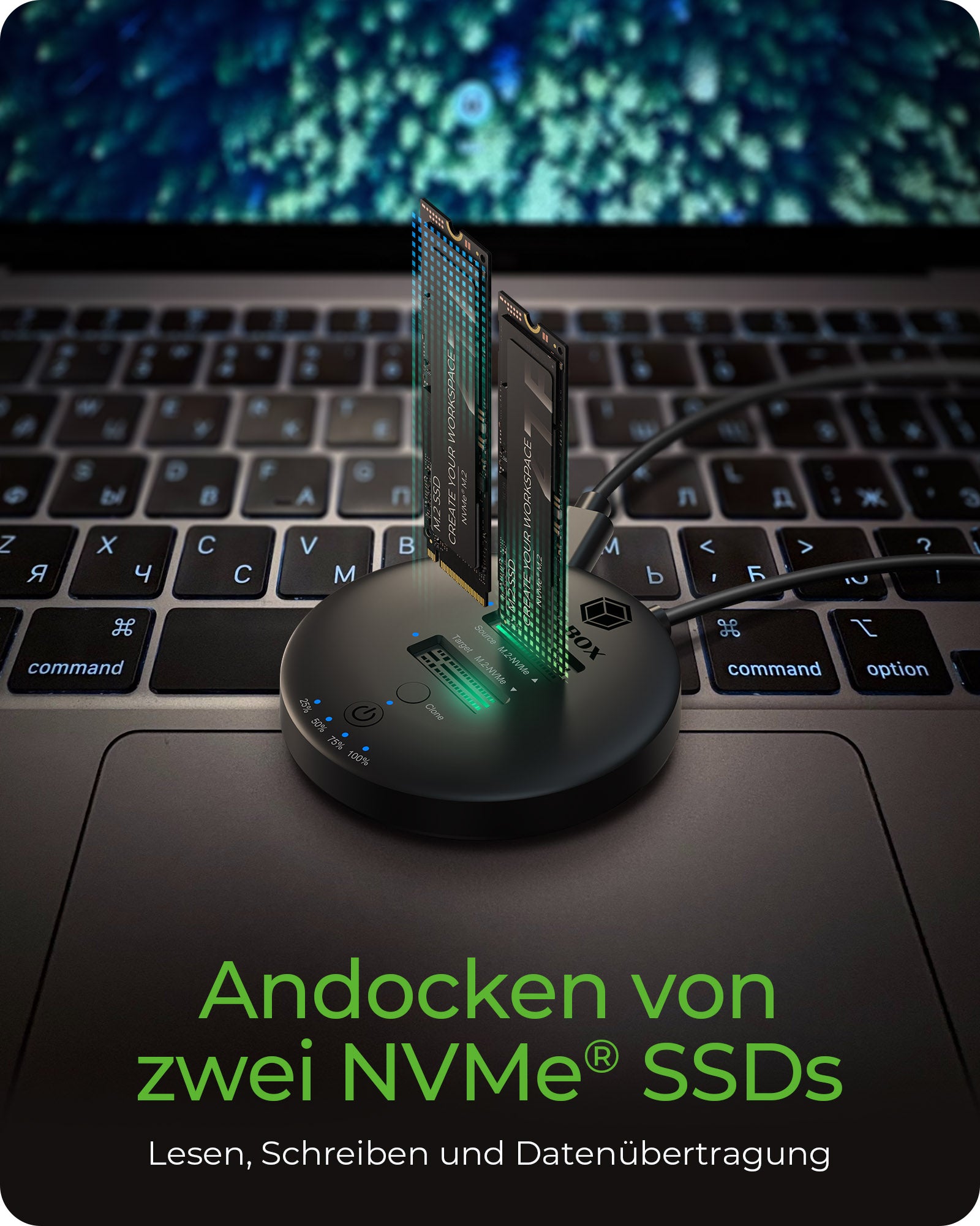 ICY BOX IB-1612MCL-C31 Dockingstation – USB-C, 2× M.2 NVMe, für Windows/Mac/Linux