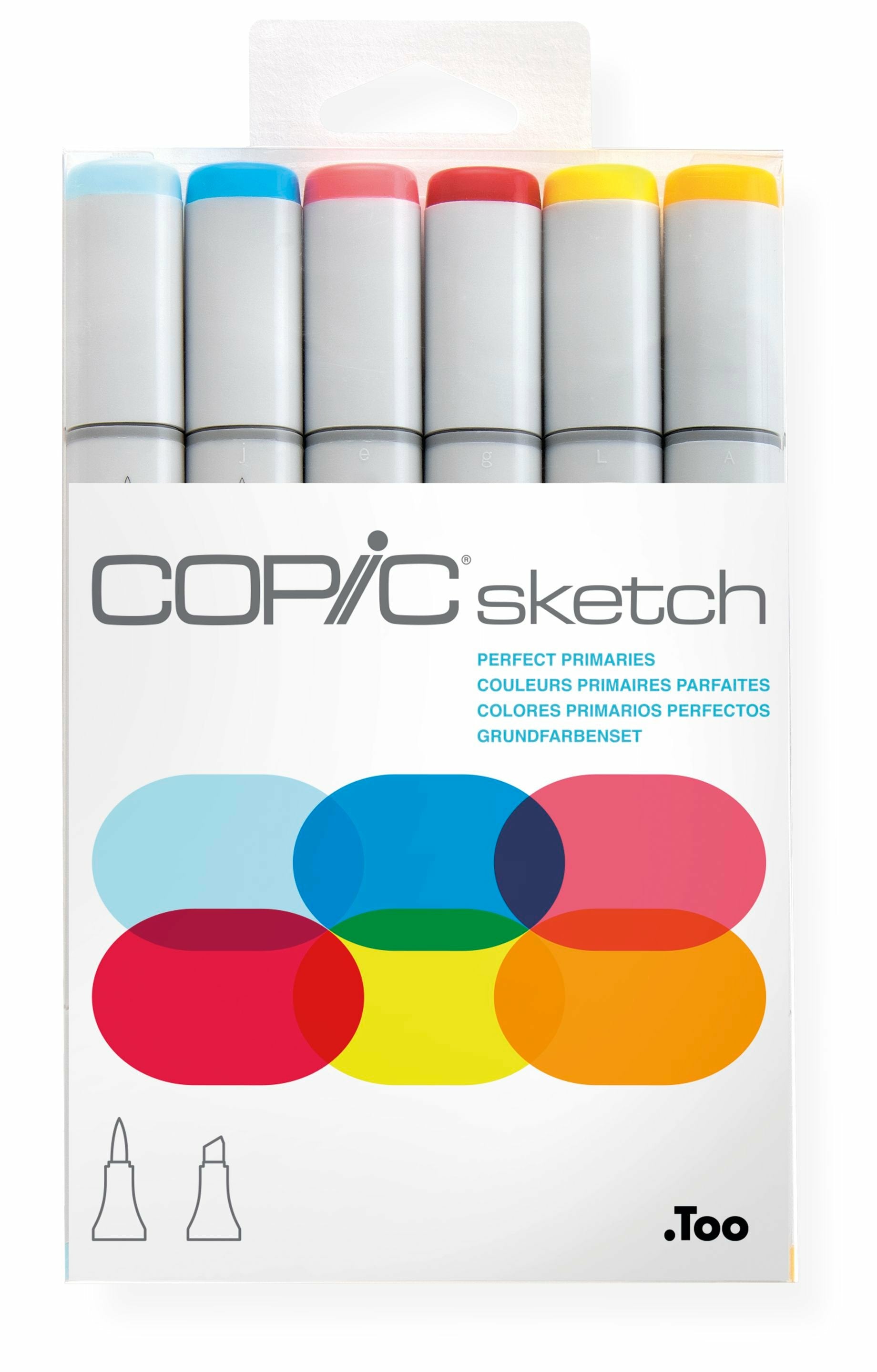 Copic Sketch Perfect Primaries Marker – Duo-Spitze Meisselspitze/Pinselspitze, Mehrfarbig, 6er Set