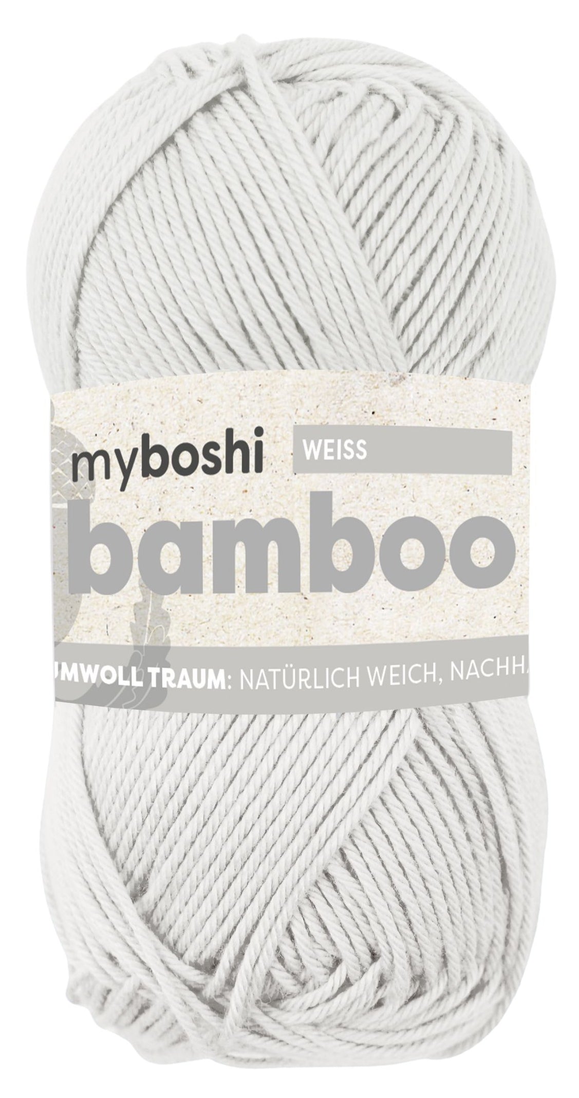 myBoshi Bambuswolle Weiss – 50 g, 125 m, Nadel 4 mm, 60% Bambus/40% Baumwolle
