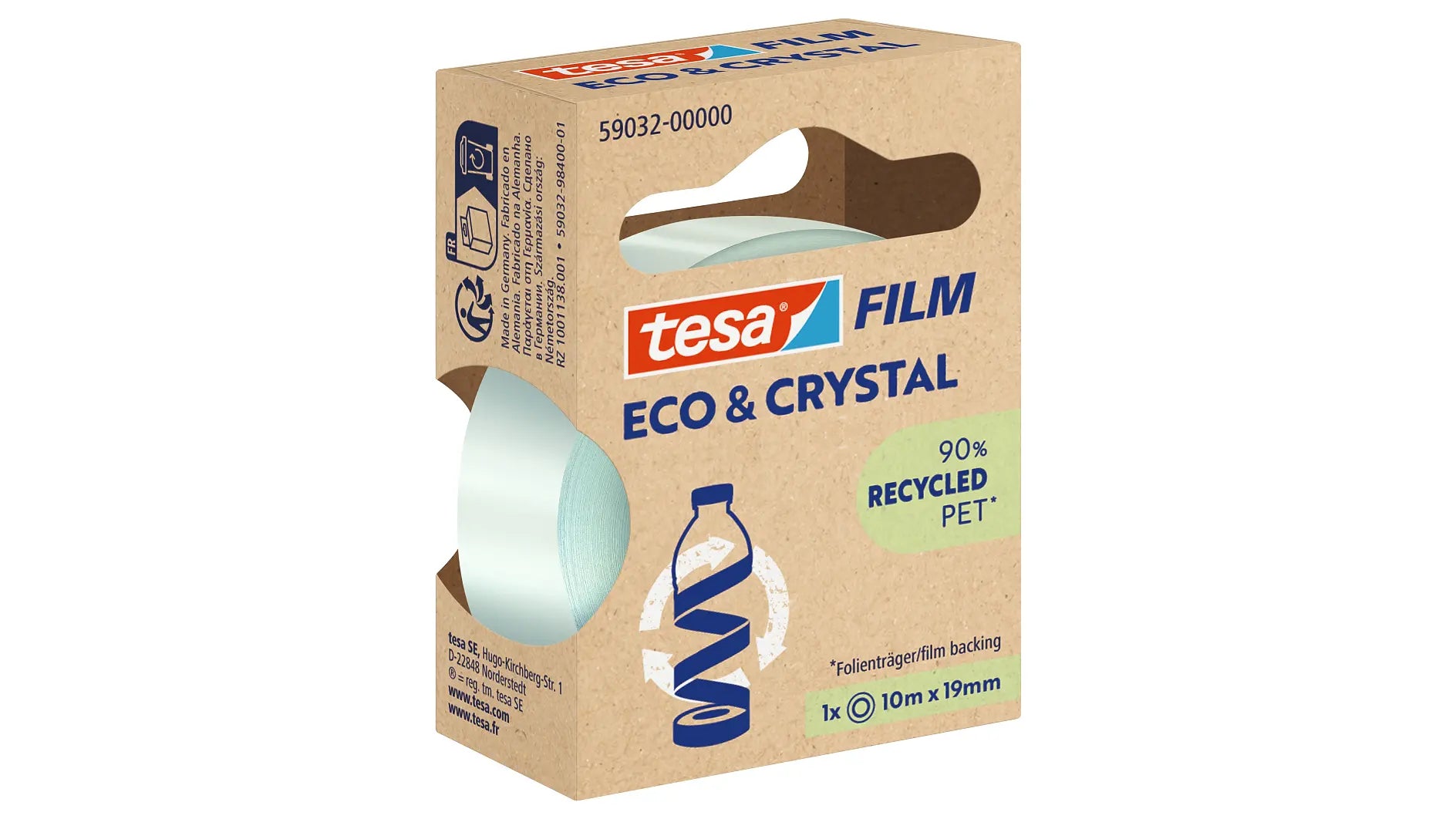 TESA Eco & Crystal Klebefilm klar – 19 mm × 10 m, transparent, PET, reissfest
