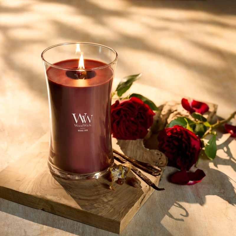 WoodWick Duftkerze Rouge Oud, sortiert, Sojawachs, parfümiert, Ø 10 cm, 18 cm, 1 Stück