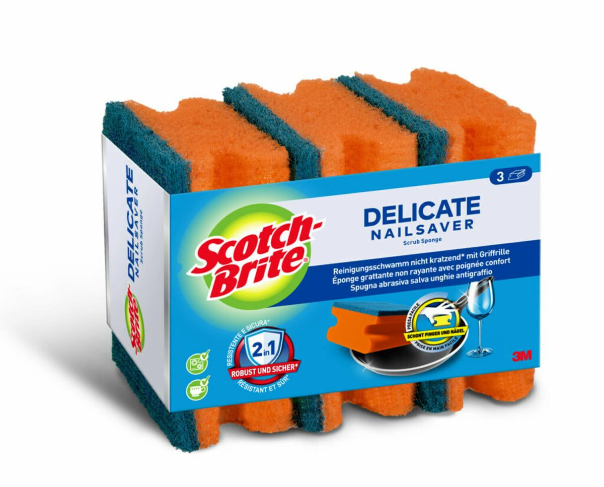 Scotch-Brite Spülschwamm Delicate – Schaumstoff, Rechteckig, für Pfannen, Mehrfarbig, 3 Stk.