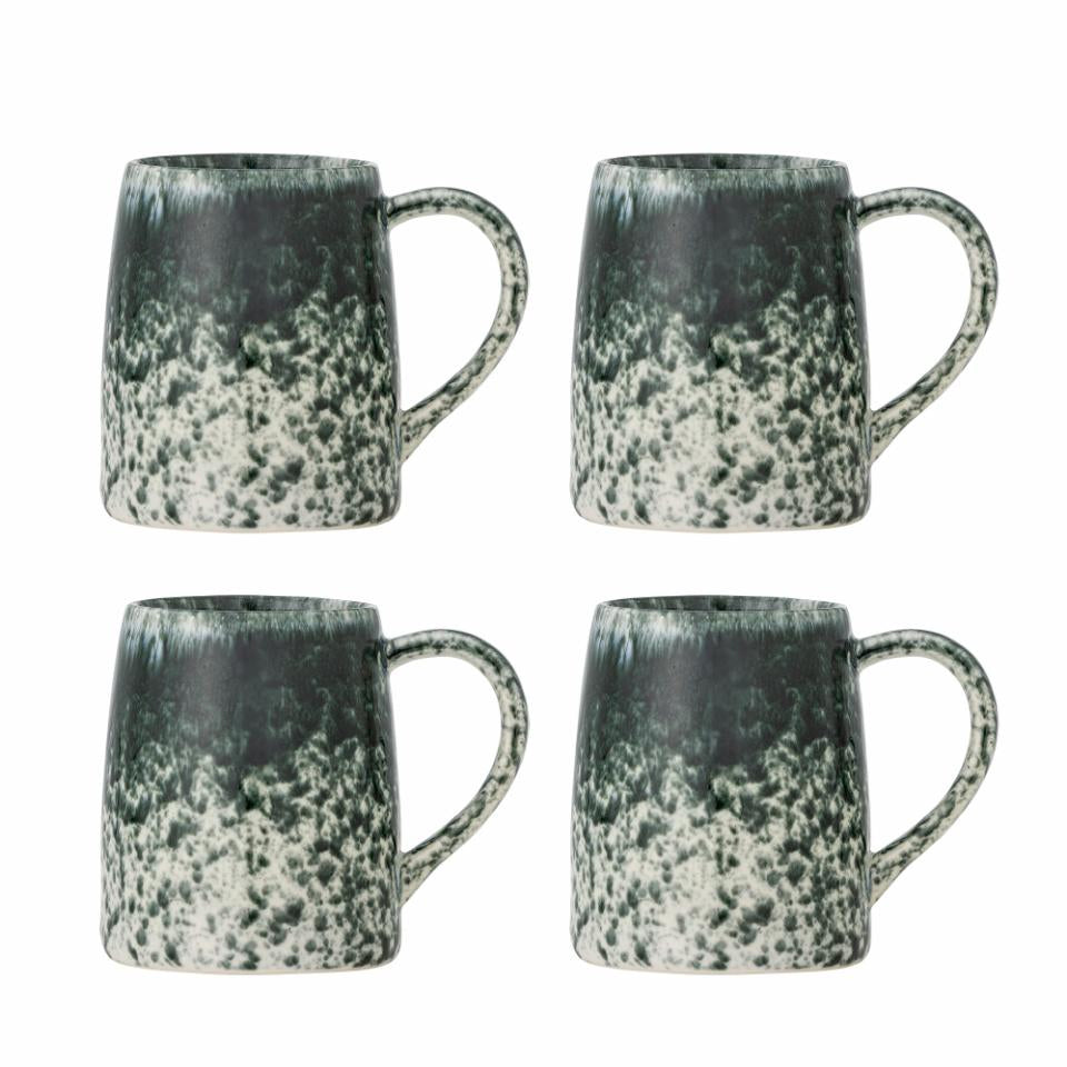 Bloomingville Kaffeebecher Mediterranean – 4er Set, 370 ml, Ø 9,0 cm, Steingut, Grün, spülmaschinenfest