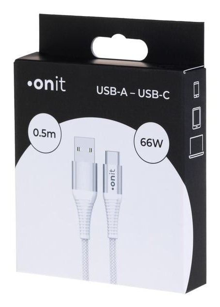 ONIT USB-A auf USB-C Kabel – USB 2.0 (480 Mbit/s) – 0,5 m – PD 66 W – Textilmantel – Weiss