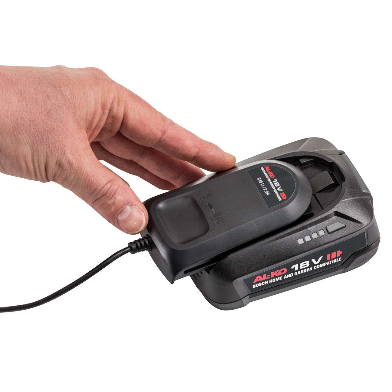 AL-KO C40 LI Ladegerät 18 V 2,0 A – für Bosch 18 V POWER FOR ALL – schwarz