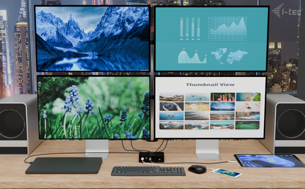 i-tec Quattro Display DS Dockingstation – Thunderbolt 5, 2× HDMI, 4× USB-A, 1× USB-C, 140 W PD, 2,5GbE