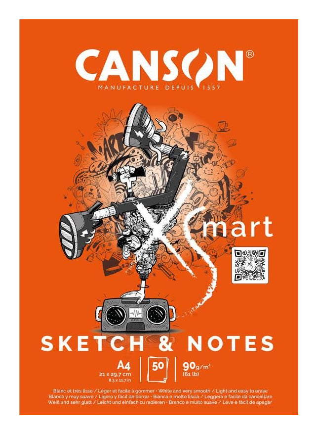 Canson Sketch&Notes Skizzenblock – A4 – 90 g/m² – 50 Blatt, weiss, FSC