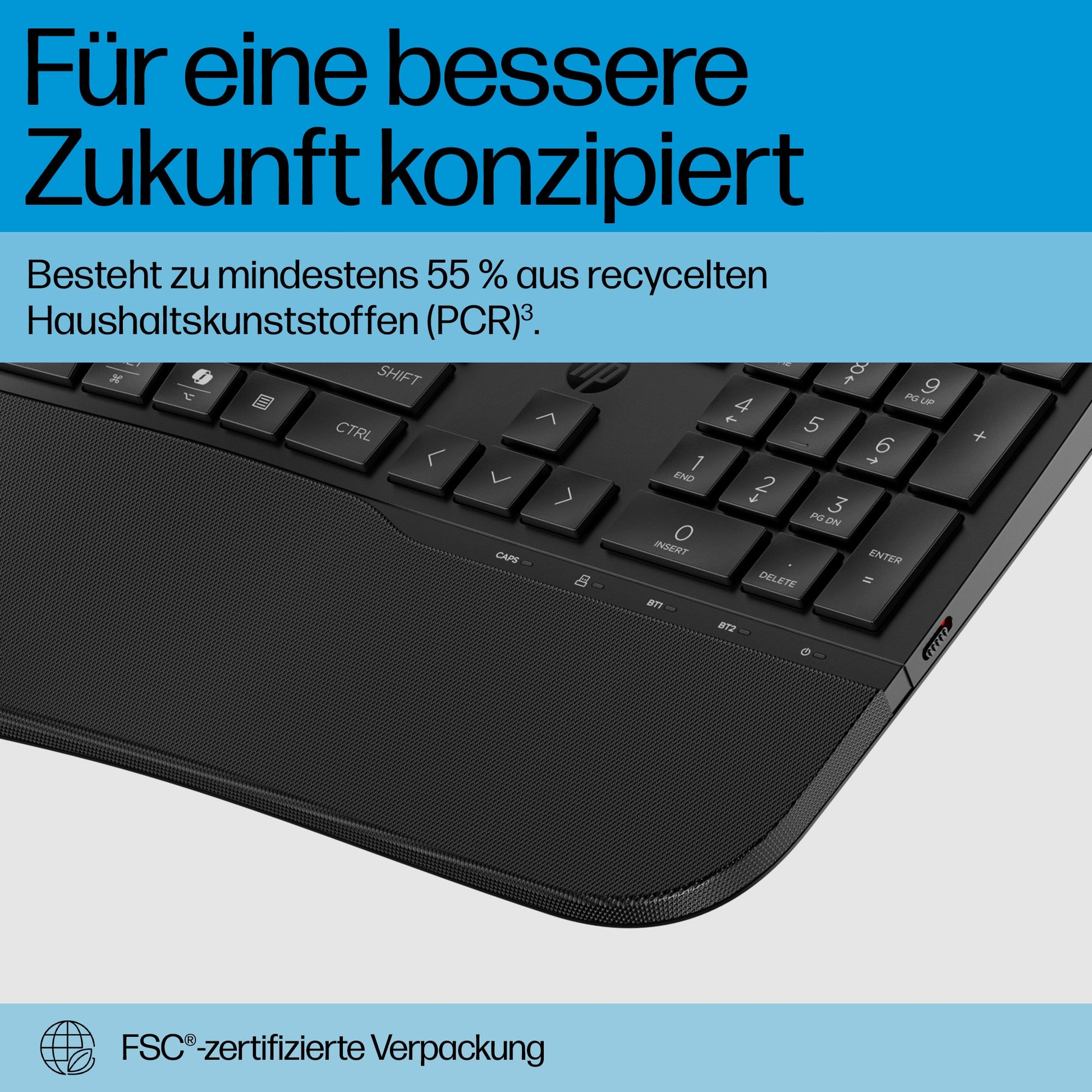 HP 685 Comfort Dual-Mode – Tastatur – Membran – Bluetooth & 2,4 GHz – mit Handballenauflage – schwarz