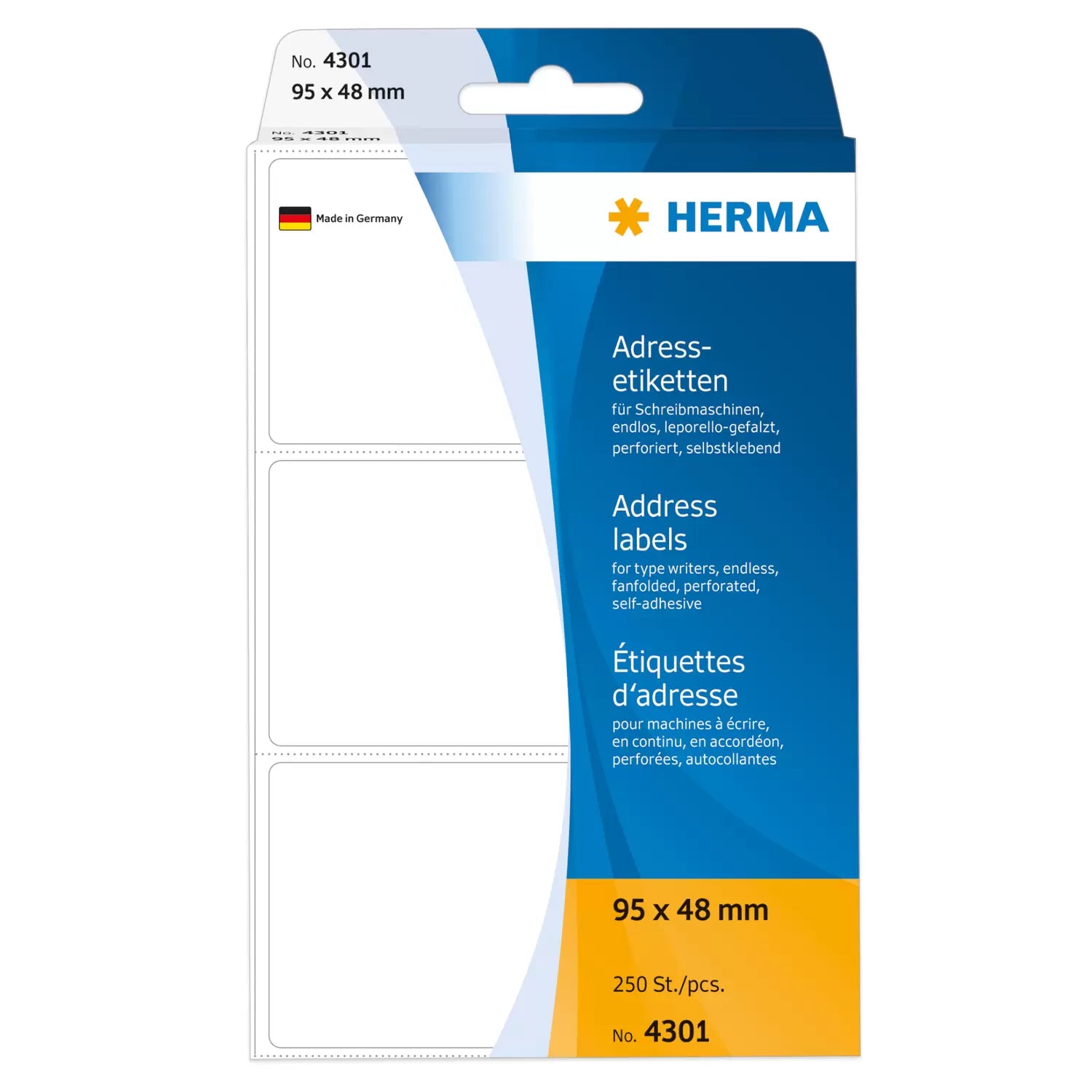 HERMA Adressetiketten, 95 mm × 48 mm, weiss, Papier, permanent, 250 Etiketten