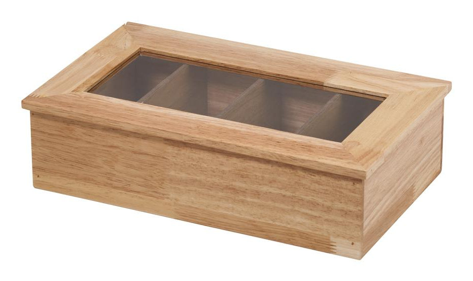 APS-Germany APS – Teebeutelbox Holz/Acryl, 4 Fächer, 33,5 × 20 × 9 cm, braun/transparent