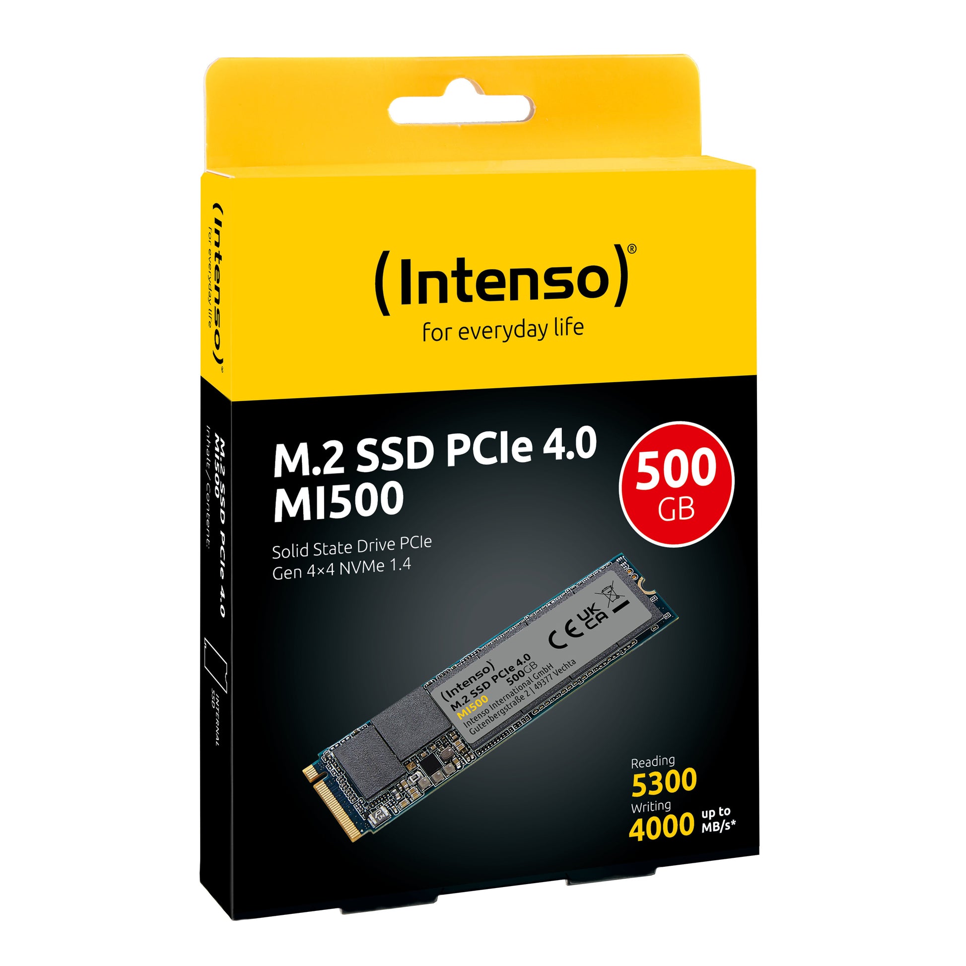 Intenso MI500 – 500 GB M.2 2280 PCIe 4.0 NVMe, 5'300 MB/s Lesen, 4'000 MB/s Schreiben