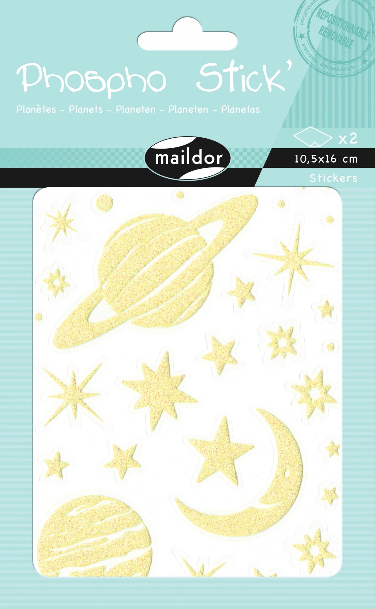 Clairefontaine Sticker – 10,5 × 16 cm, Planet, Gelb – 2 Bögen/68 Sticker