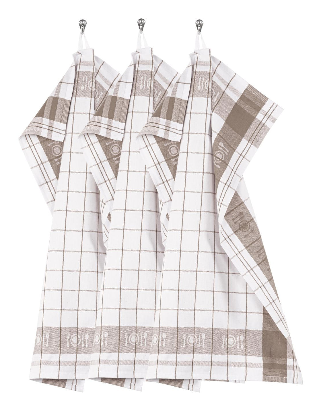 Tiseco Pharao – Geschirrtücher 3er-Set, 50 × 70 cm, Baumwolle, Taupe/Weiss