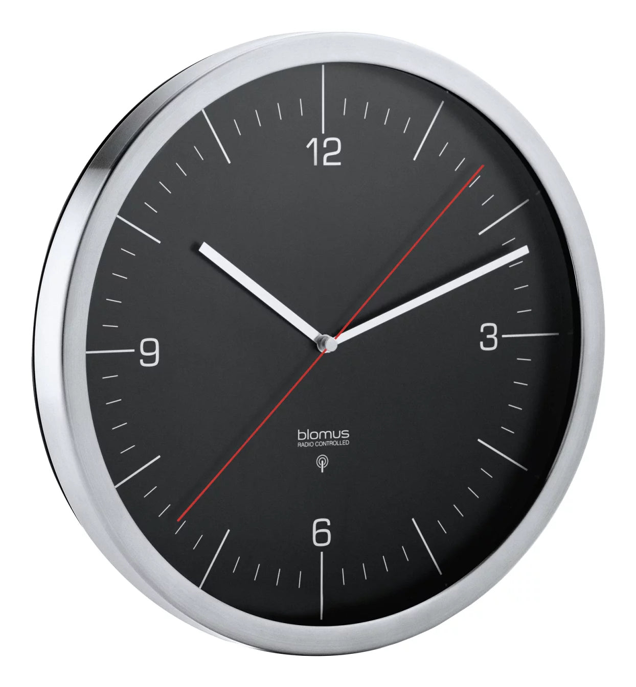 Blomus Wanduhr CRONO M – Funk – Ø 24 cm, Schwarz, Metall, Lautlos