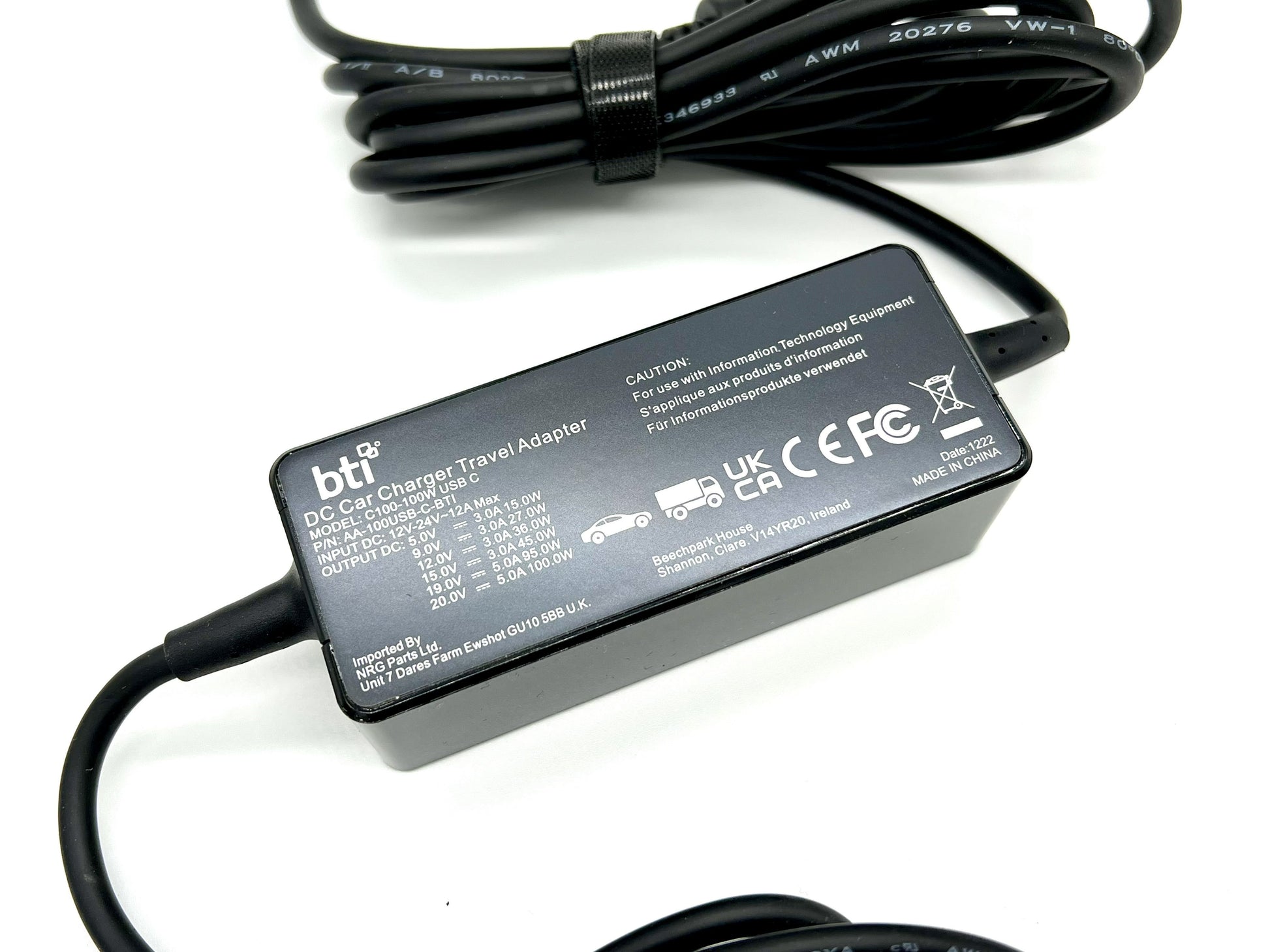BTI AA-UNIUSBC Auto-Ladegerät 100 W – für HP, Dell, Lenovo u. a. – schwarz