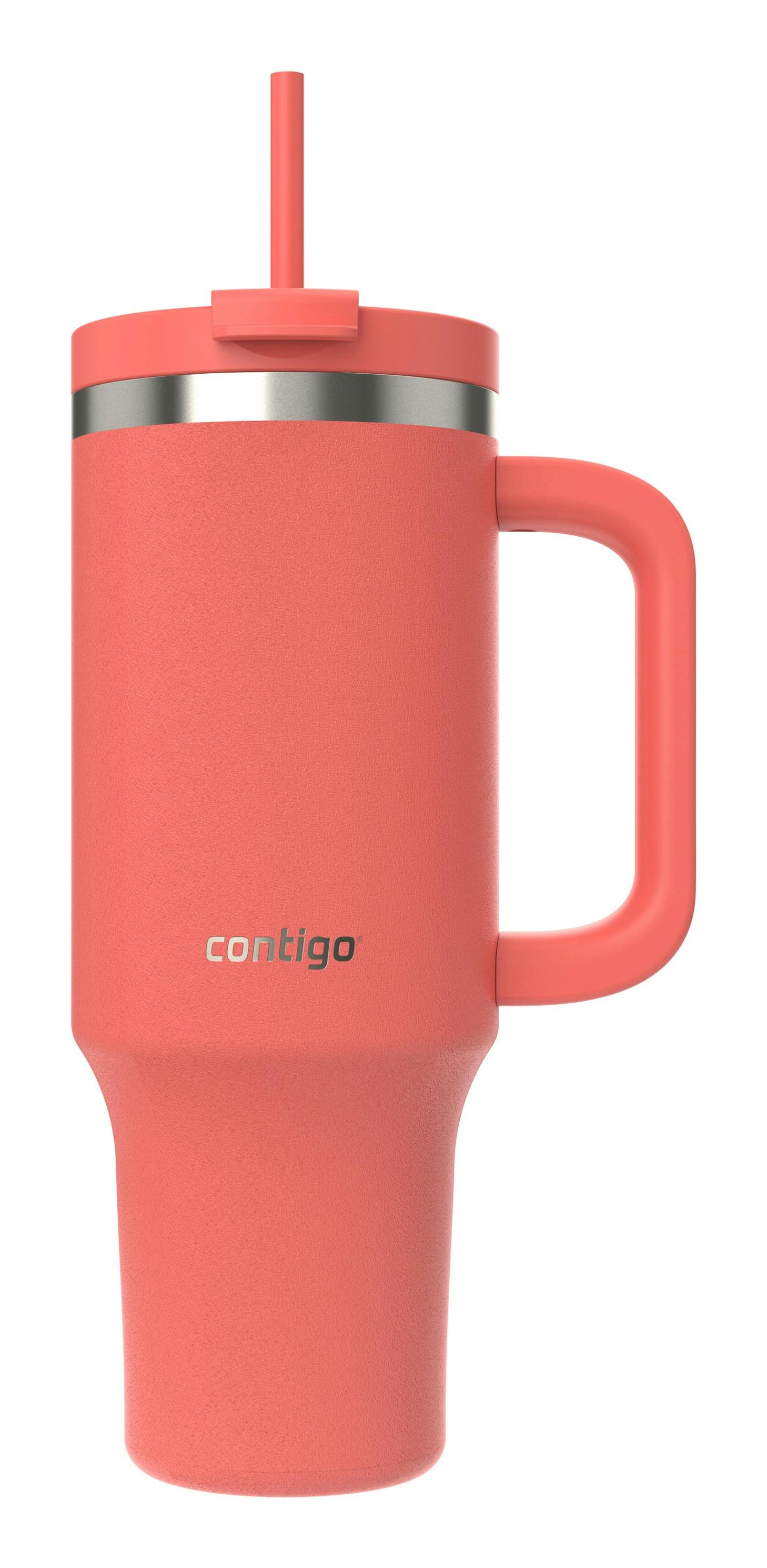CONTIGO Thermobecher 1,2 l – doppelwandig, Edelstahl, mit Strohhalm, Koralle