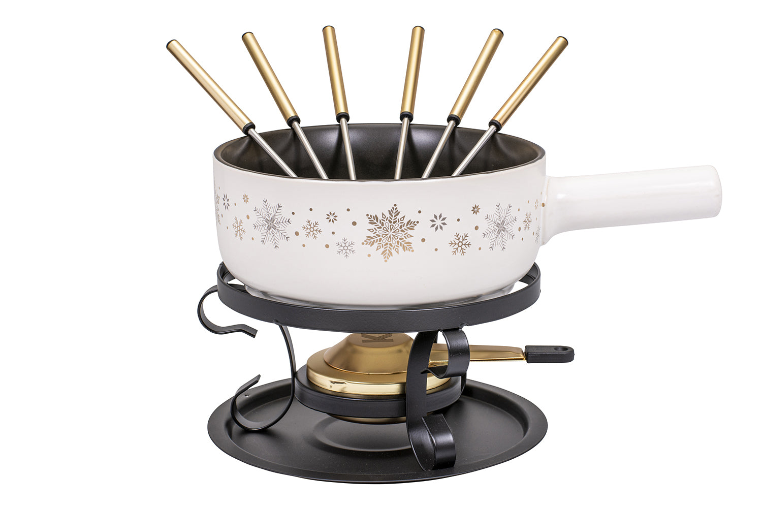 Kadastar Fondue-Set Sparkling Winter – Keramik, 2 l, 6 Gabeln, Pastenbrenner – schwarz/weiss